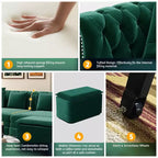Whisen Samt-Schlafsofa in King-Size mit Ausziehfunktion und 3-in-1-Funktion, wandelbares Schlafsofa mit beweglichem Hocker und Steppdesign