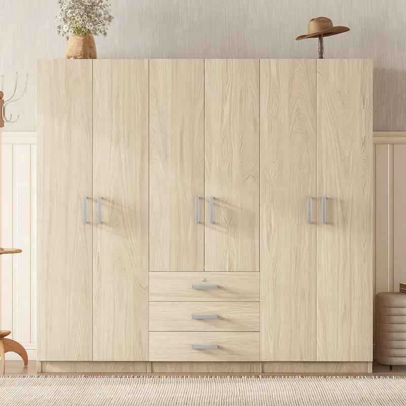 Armoire de rangement en bois à 6 portes avec 3 grands tiroirs pour chambre