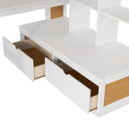 Hoogslaper van massief hout in naturel en wit met bureau en laden