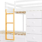 Lit superposé deux places sur deux places avec armoire de rangement et tiroirs, lit superposé en bois deux places gain de place avec barrière de sécurité pour appartement et chambre