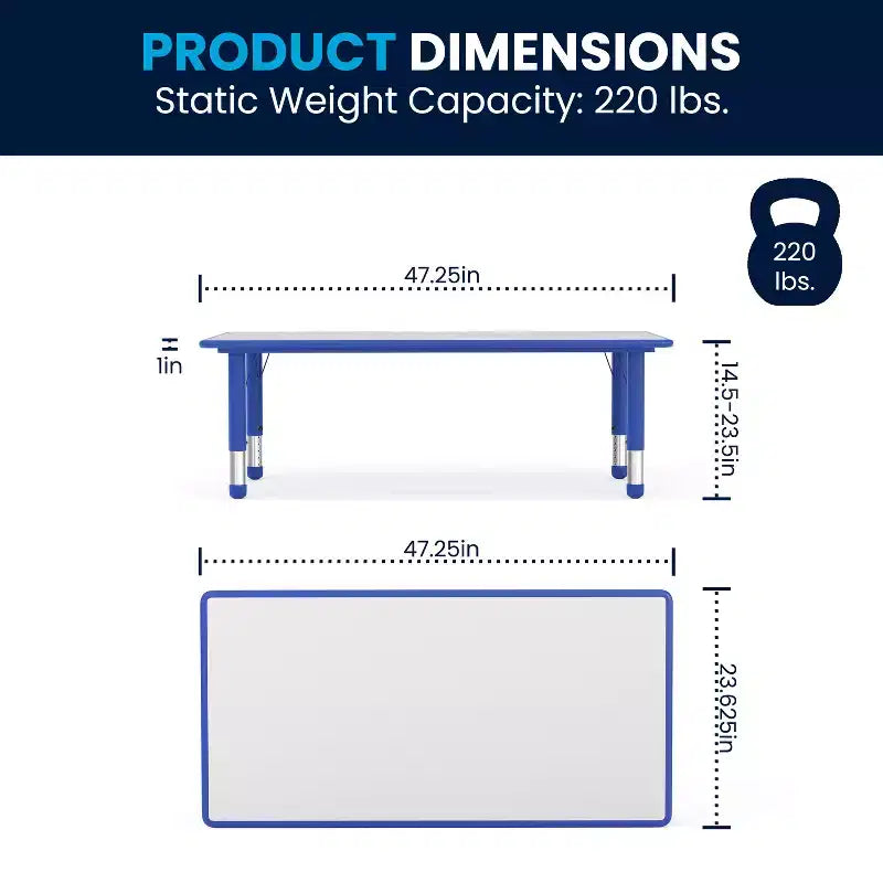 Ensemble table d’activités rectangulaire réglable en hauteur en plastique Emma and Oliver, 23,625 l x 47,25 L, avec 6 chaises