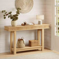 Fluted Wooden Console Table Farmhouse 2 Tier with Shelf Storage Rectangular Narrow Entryway Table Behind Couch for Foyer Hallway Living Room