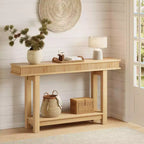 Fluted Wooden Console Table Farmhouse 2 Tier with Shelf Storage Rectangular Narrow Entryway Table Behind Couch for Foyer Hallway Living Room