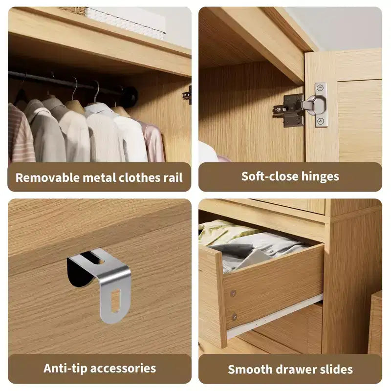 Armoire-penderie COZONY avec 3 tiroirs et 2 portes, meuble de rangement moderne en bois pour chambre, grande armoire blanche sur pied