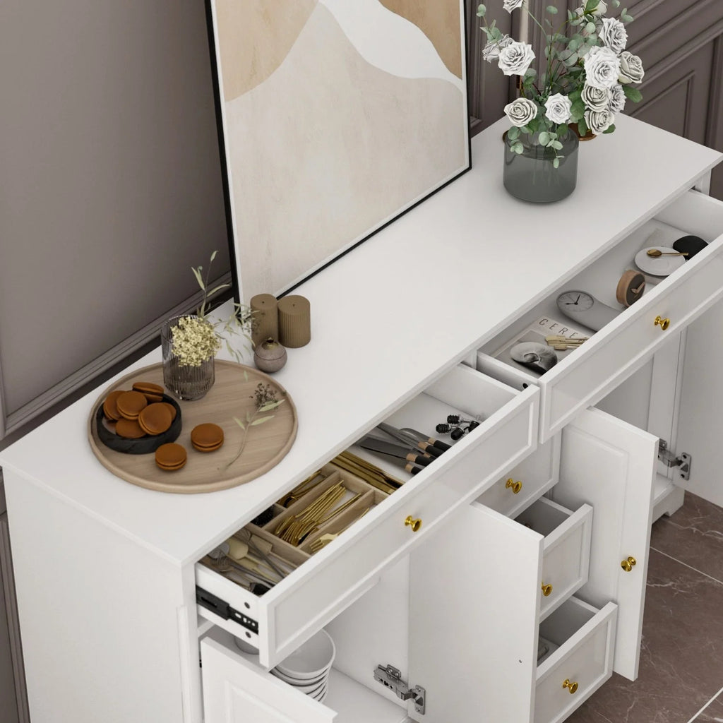 59,1-inch wit buffetdressoir, modern uit het midden van de eeuw, eigentijds, gelakt