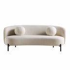 Gebogen 3-zitsbank met balvormige kussens, beige linnenmix