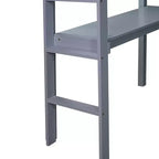 Okak Hochbett im minimalistischen Loft-Stil mit Leiter, Hochbett aus Gummibaumholz für eine Person mit Sicherheitsgeländer und integriertem Schreibtisch, Bettgestell für Kinder und Jugendliche