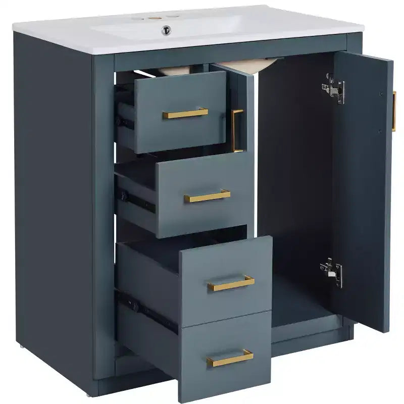 30 Einzelwaschbecken-Badezimmerwaschtisch mit Unterschrank und 3 Schubladen - Schwarz / Blau / Grün / Indigo / Weiß