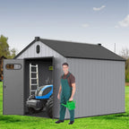 Opslagschuur van 6 ft x 4 ft/6 ft x 8 ft/8 ft x 6 ft/8 ft x 10 ft, weerbestendig kunststofhars voor buiten met vloer, gereedschapsschuur met puntdak