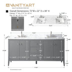 Vanity Art 72 badkamermeubel met dubbele wastafel en blad van composietmarmer