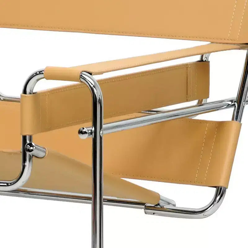 Baxton Studio Jericho leren accentstoel in mid-centurystijl, beige: chromen afwerking, vloervriendelijke poten, volledig gemonteerd