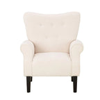 Erommy moderne accentstoel, fauteuil met hoge rugleuning, gestoffeerde stoffen fauteuil met knopen en houten poten voor de woonkamer