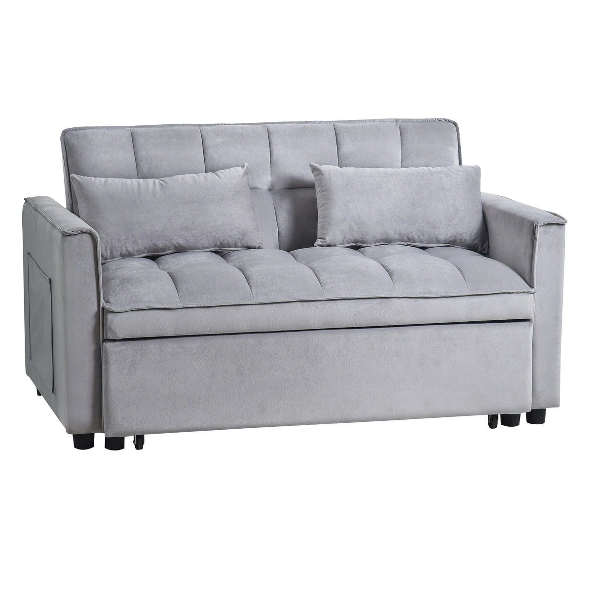 Modernes ausziehbares Schlafsofa, 3-in-1-Schlafsofa mit verstellbarer Rückenlehne, Samt-Loveseat, Kissen und Seitentaschen