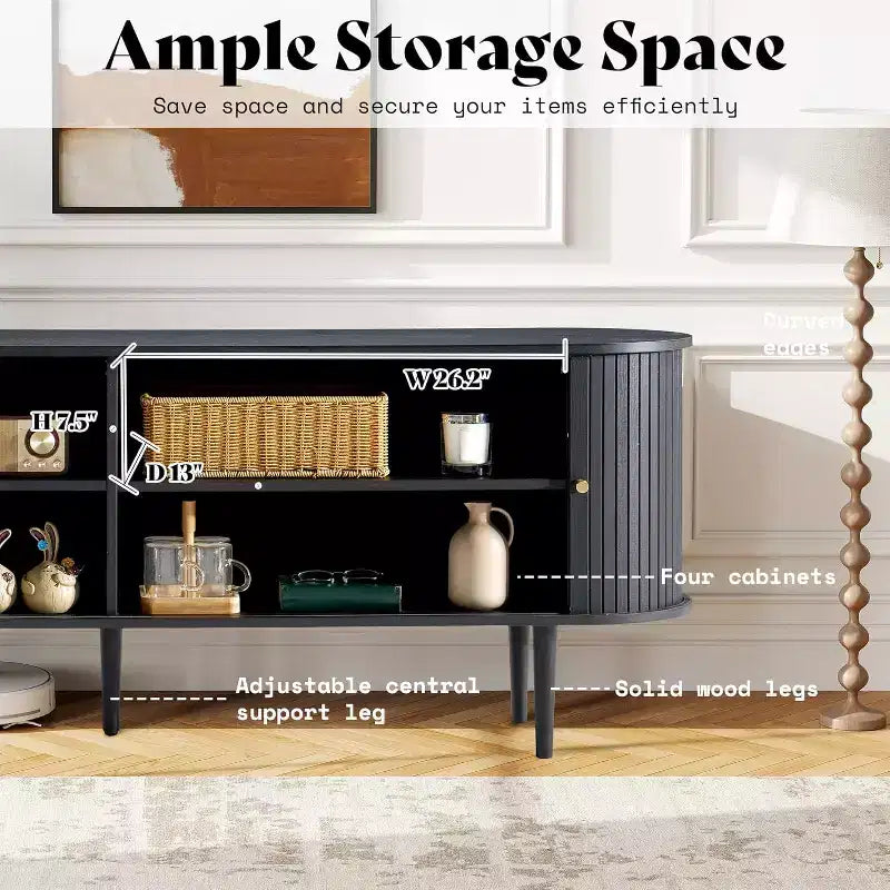 AMERLIFE tv-meubel voor 70-inch tv met poten van massief hout, moderne tv-console in mid-century-stijl met tambourdeur