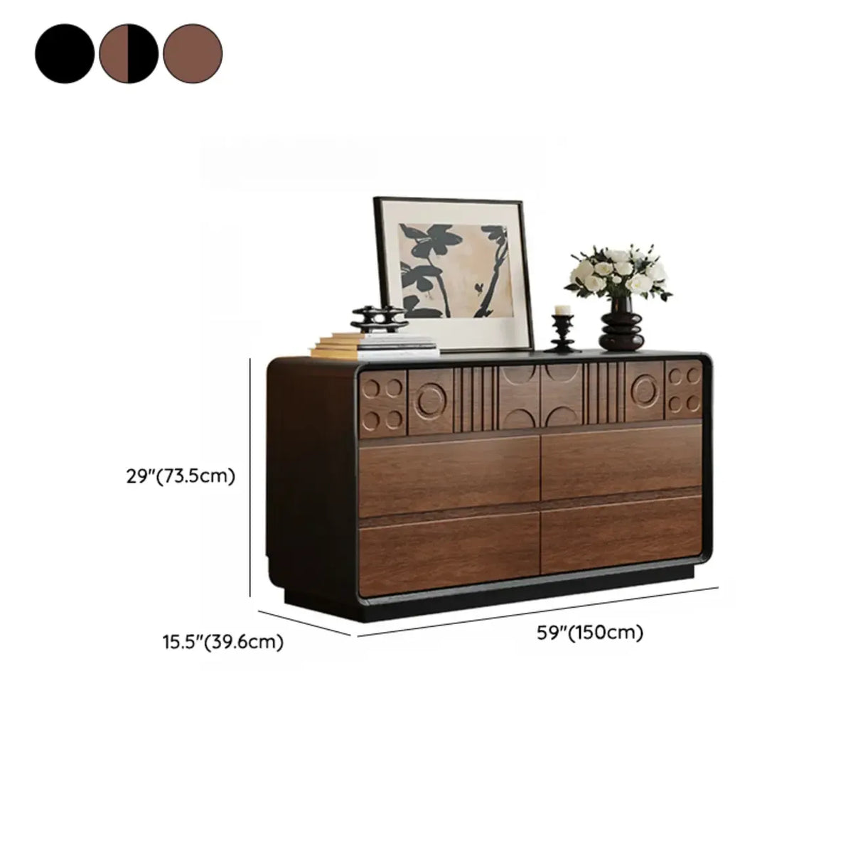 Von Art déco inspirierte Holzkommode mit geometrischen Schnitzereien