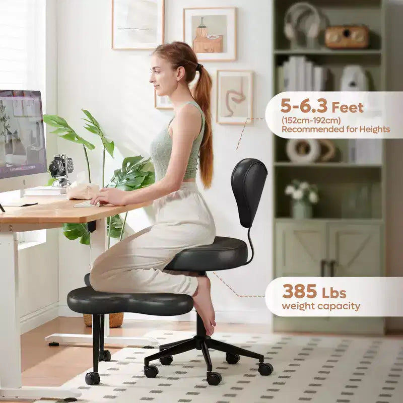 Pinmoco ergonomischer Bürostuhl mit gekreuzter Sitzfläche, höhenverstellbarer Meditationsstuhl, um 360° drehbar, Lordosenstütze, Arbeits- und Bürostuhl, ADHD-Stuhl