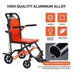 Fauteuil roulant de transport pliable ultraléger, capacité de 220 lb, cadre en aluminium de 18 lb, assise de 16,2, accoudoirs et repose-pieds amovibles, frein à main verrouillable