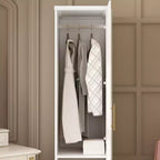 Famapy luxuriöser weißer modularer Kleiderschrank mit goldenen Beschlägen: Türen mit Paneelen und Design mit gemischten Türen – eleganter maßgefertigter Kleiderschrank für Schlafzimmer