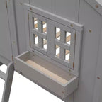 Twin Size House-Shaped Loft Bed, Wood Playhouse Loft Bed with Ladder & Guardrails for Kids