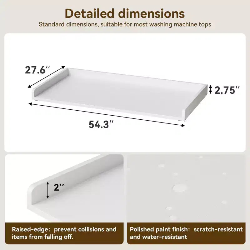 Washer Dryer Countertop, Laundry Topper with Raised Edge & Non-Slip Pad for Hamper Counter Storage & Laundry Room Organization