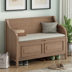 Rustic Solid Wood Entryway Storage Bench with Safety Hinge