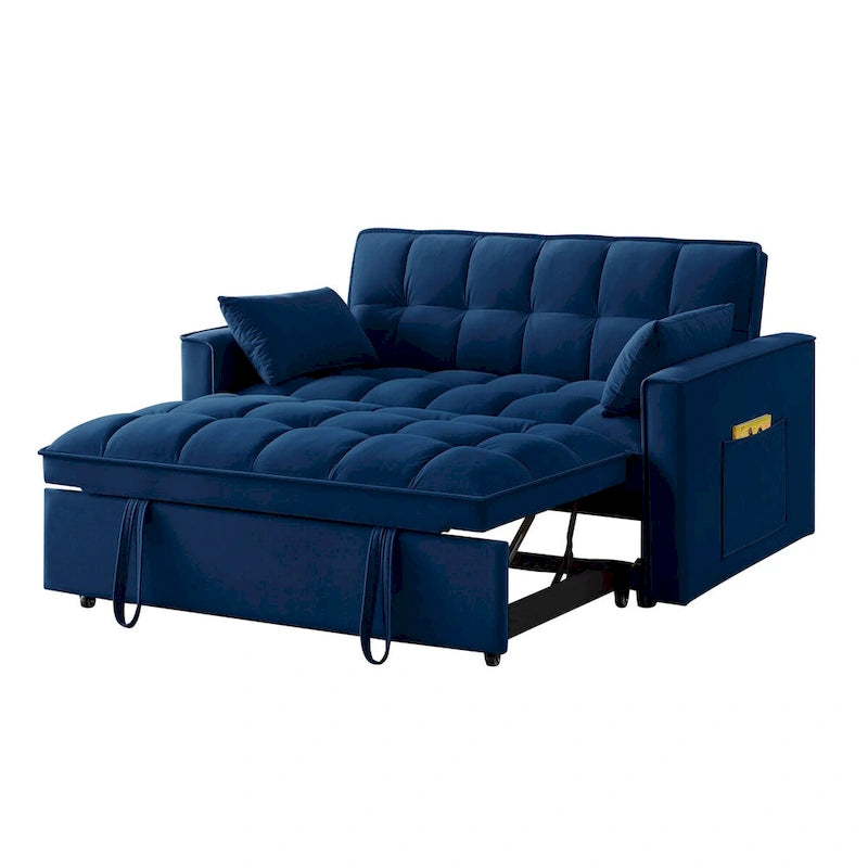 Loveseat-Schlafsofa 4-in-1 mit Armlehnen und Aufbewahrungstaschen, multifunktionales getuftetes Ausziehsofa mit verstellbarer Rückenlehne