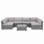 7-teiliges Outdoor-Sitzgruppen-Set aus Korbgeflecht und Stahl mit Polsterung