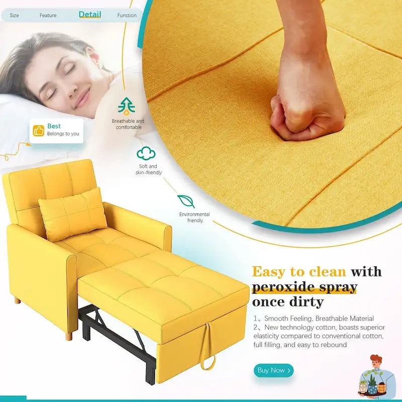 AECOJOY 3-in-1-Schlafsofa-Sessel mit Kissen und verstellbarer Rückenlehne
