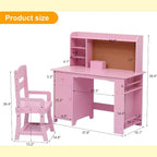 Kinderschreibtisch mit Stuhl-Set für Jungen und Mädchen, hölzerner Kinderschreibtisch mit Bücherregal, Pinnwand, Schrank und Schublade für Kinder von 3–8 Jahren