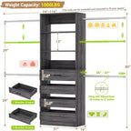 Besiost Holz-Kleiderschrank-Organizersystem für 1,2–2,7 m mit 4 Schubladen, 4 Kleiderstangen und Regaltürmen