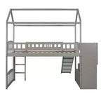 Twin House Loft Bed with Slide and Stairs, Loft Bed with Storage Drawers, Wood Cabin Loft Bed for Kids Toddlers