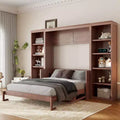 Murphy-Bett in Full-/Queen-Größe, platzsparendes Wandbett mit Schreibtisch und Bücherregal, Dunkelbraun – ModernLuxe
