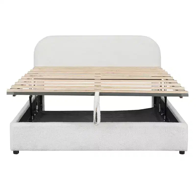 Lit rembourré queen size avec rangement relevable - blanc