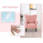 Erommy moderne accentstoel, fauteuil met hoge rugleuning, gestoffeerde stoffen fauteuil met knopen en houten poten voor de woonkamer