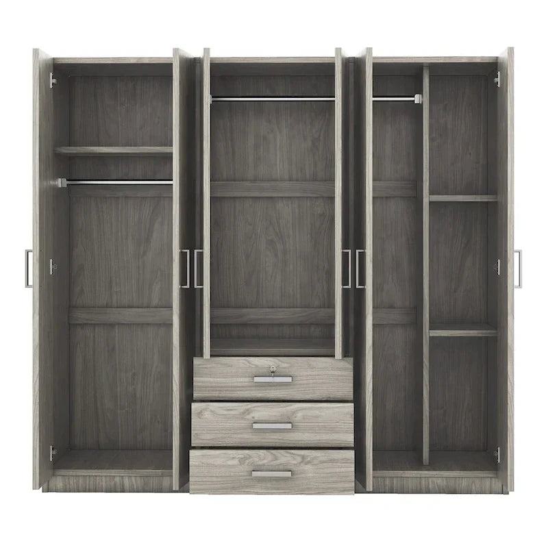 Armoire de rangement en bois à 6 portes avec 3 grands tiroirs pour chambre