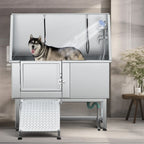 Baignoire de toilettage réglable pour animaux en acier inoxydable de 50' W avec rampe à marches