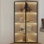 Modern Grey Metal Wood Corner Display Cabinet with Glass Door