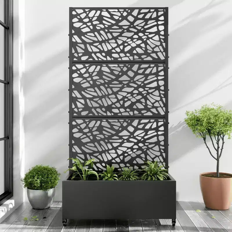MAYEERTY-Pflanzkasten mit Rankgitter, schwarzes Eisennetz, Stil 01, 72x47x16in, 3-teiliges Set