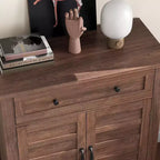 31.5 Rustic Storage Cabinet, with Slatted Doors, 3-Tier Adjustable, Double Door Locker, for Kitchen, Dining Room, and Home Office
