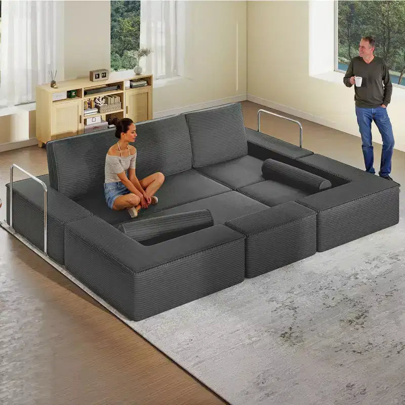 Canapé modulable Cloud convertible, confortable, en velours côtelé, avec assise profonde et coussins hauts, montage facile