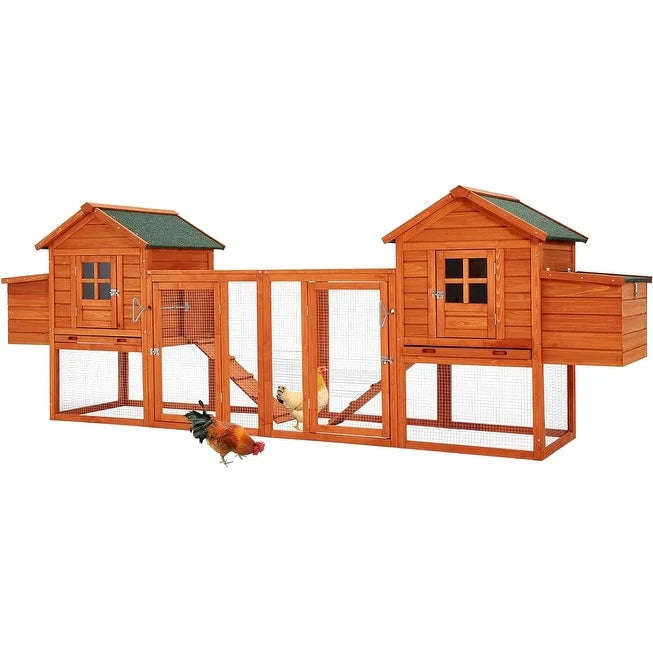 AECOJOY 144' großer Hühnerstall aus Holz mit Auslauf, Geflügelkäfig und -haus
