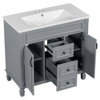 Meuble-lavabo moderne de salle de bains de 36 po avec vasque sur plan, armoire à miroir, 2 portes et 2 tiroirs