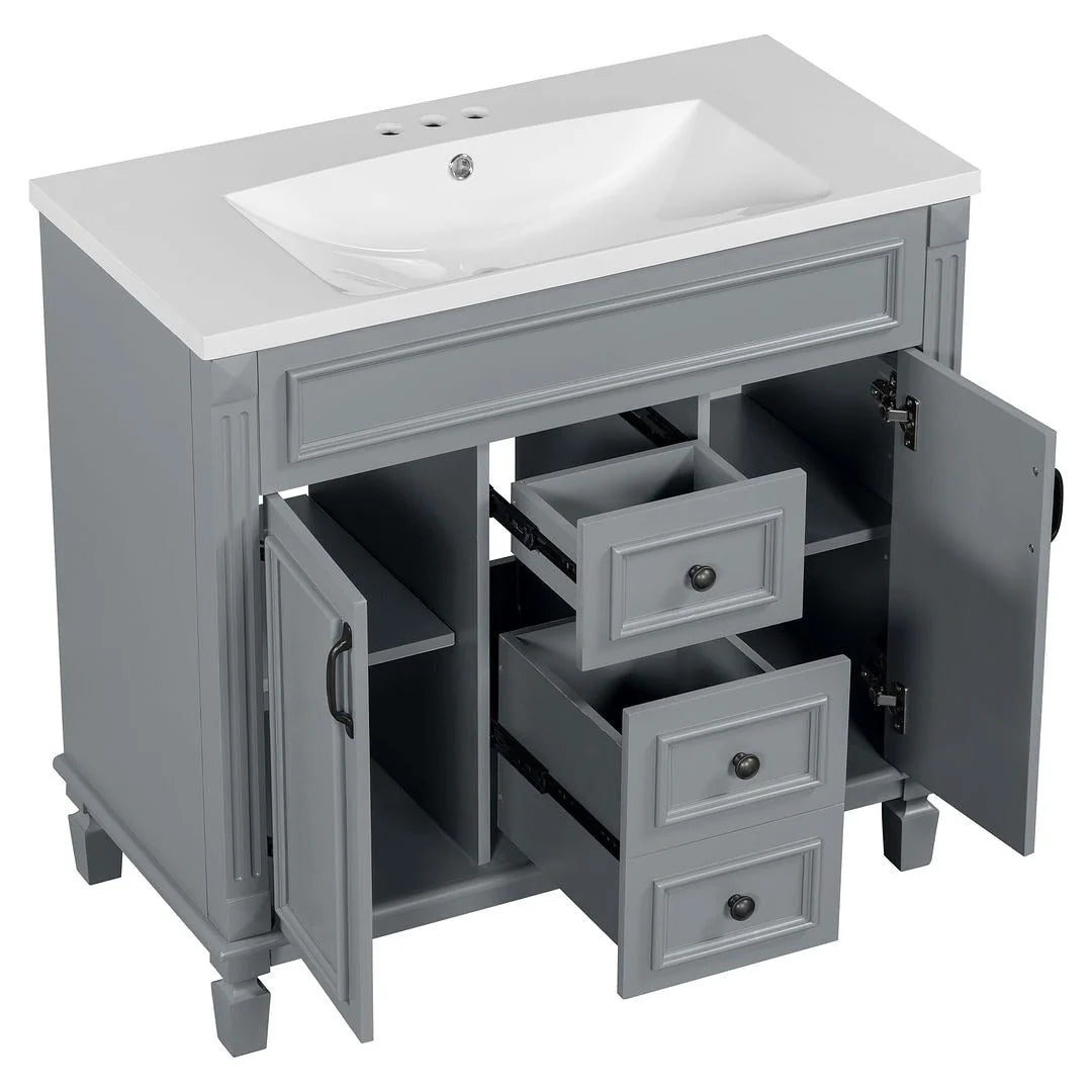 Meuble-lavabo moderne de salle de bains de 36 po avec vasque sur plan, armoire à miroir, 2 portes et 2 tiroirs