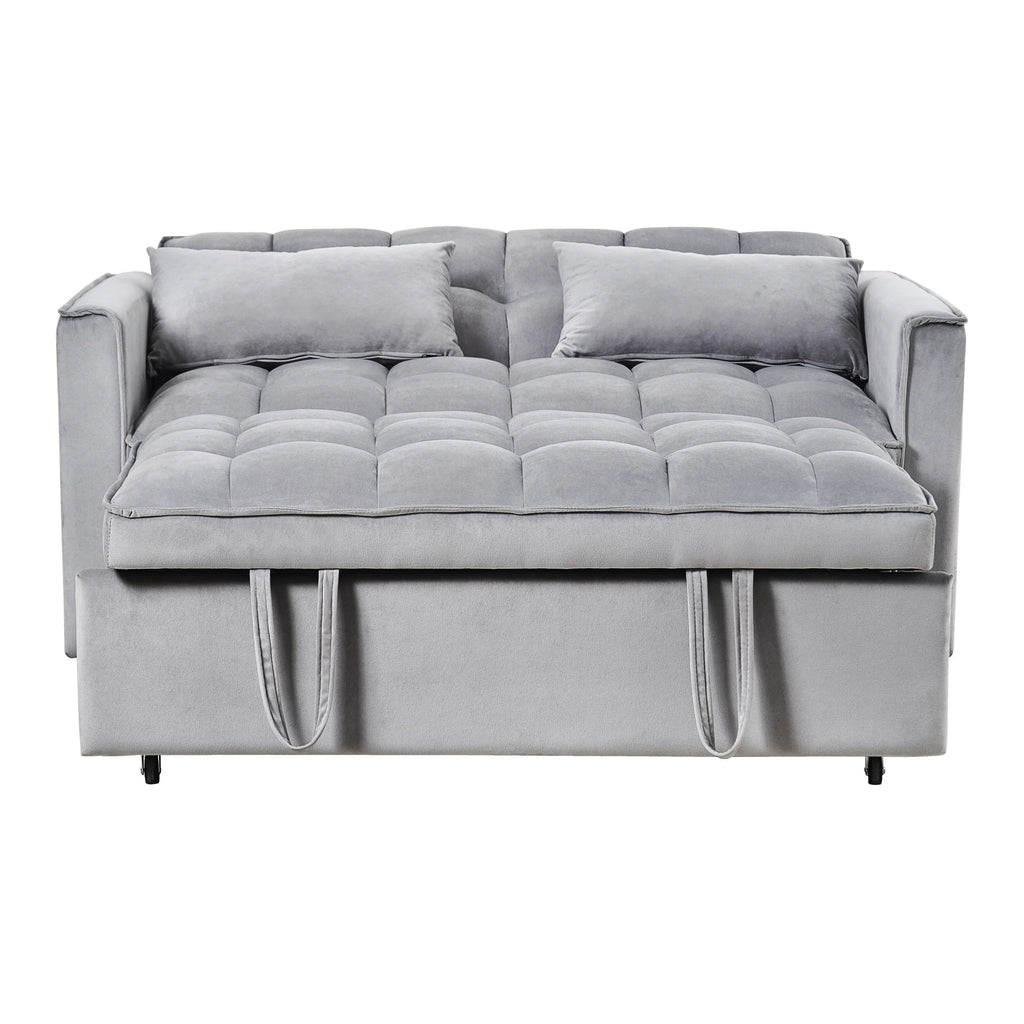 Modernes ausziehbares Schlafsofa, 3-in-1-Schlafsofa mit verstellbarer Rückenlehne, Samt-Loveseat, Kissen und Seitentaschen
