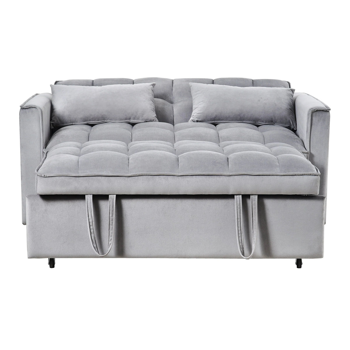 Modernes ausziehbares Schlafsofa, 3-in-1-Schlafsofa mit verstellbarer Rückenlehne, Samt-Loveseat, Kissen und Seitentaschen