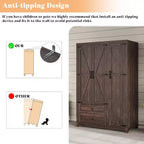 AMERLIFE 47-Zoll-Kleiderschrank im Landhausstil mit 3 Türen, 2 Schubladen, Kleiderstange und verstellbaren Regalen, freistehender Kleiderschrank-Organizer