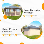 EROMMY Pavillon mit festem Dach, Outdoor-Pergola mit Doppeldach, Netzvorhängen und Vorhängen, robustes Vordach für Terrasse, Garten und Poolpartys