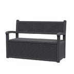 Banc de rangement en résine tout temps avec compartiment dissimulé verrouillable – design imitation rotin, capacité de 500 lb, rangement de 70 gallons