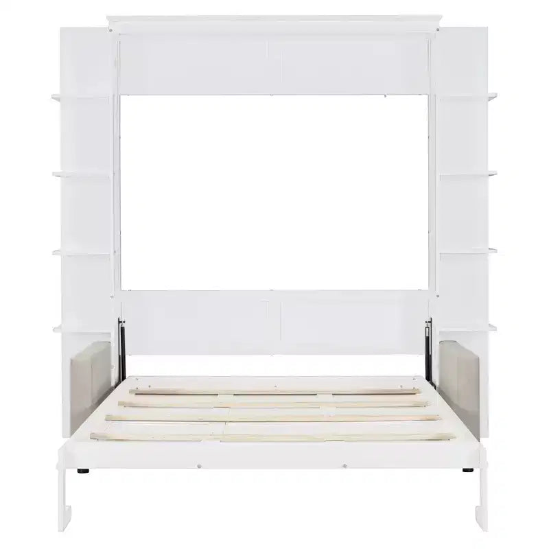 Lit escamotable mural queen size avec canapé, lit armoire pliant queen size avec bibliothèque et étagères pour chambre d’amis ou bureau