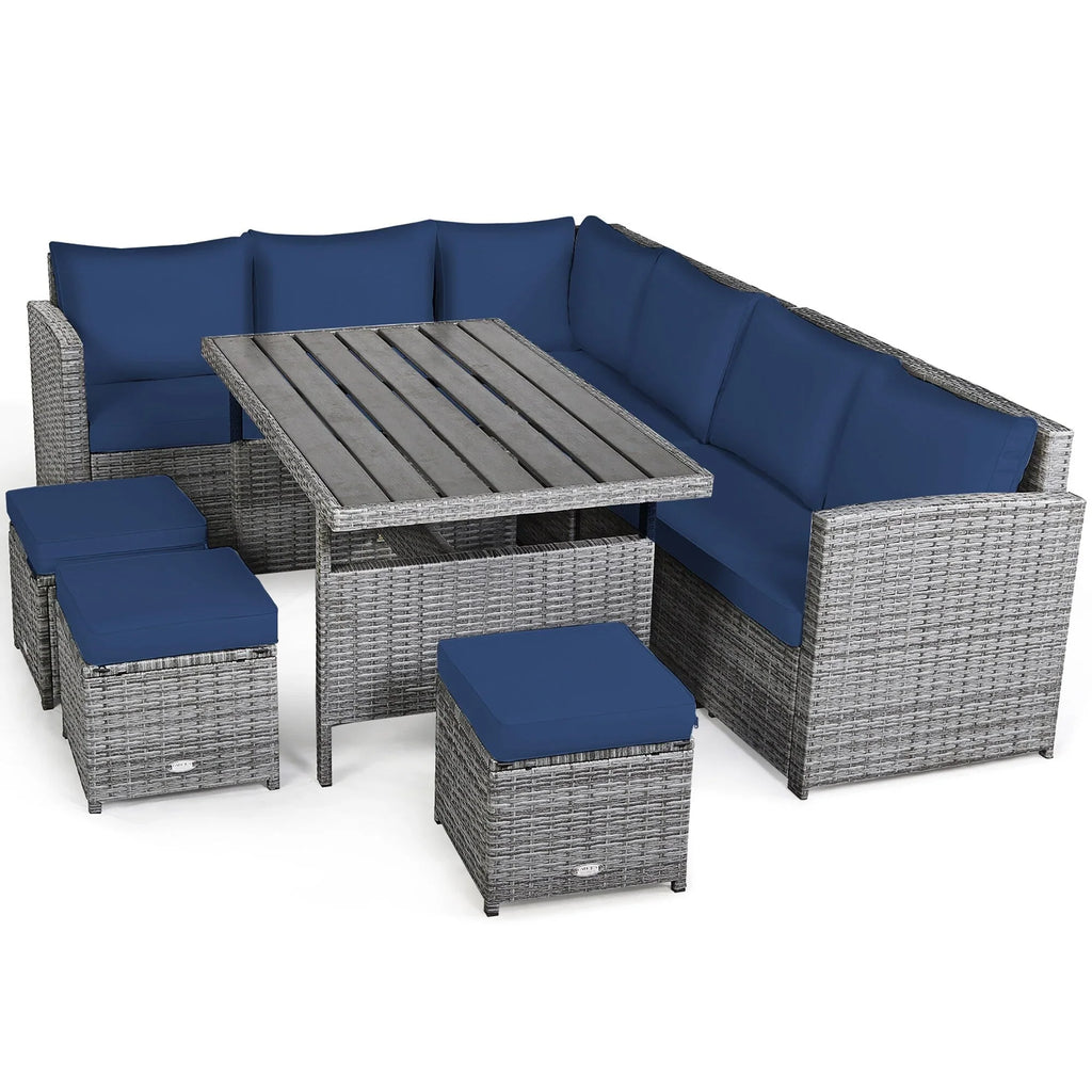Costway Ensemble repas de jardin en rotin de 7 pièces, canapé d’angle, canapé et pouf — Voir les détails